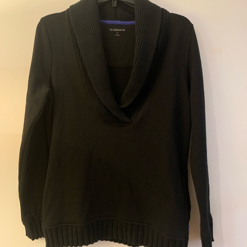 Liz Claiborne Women's Black Cowl Neck Sweater - Preloved